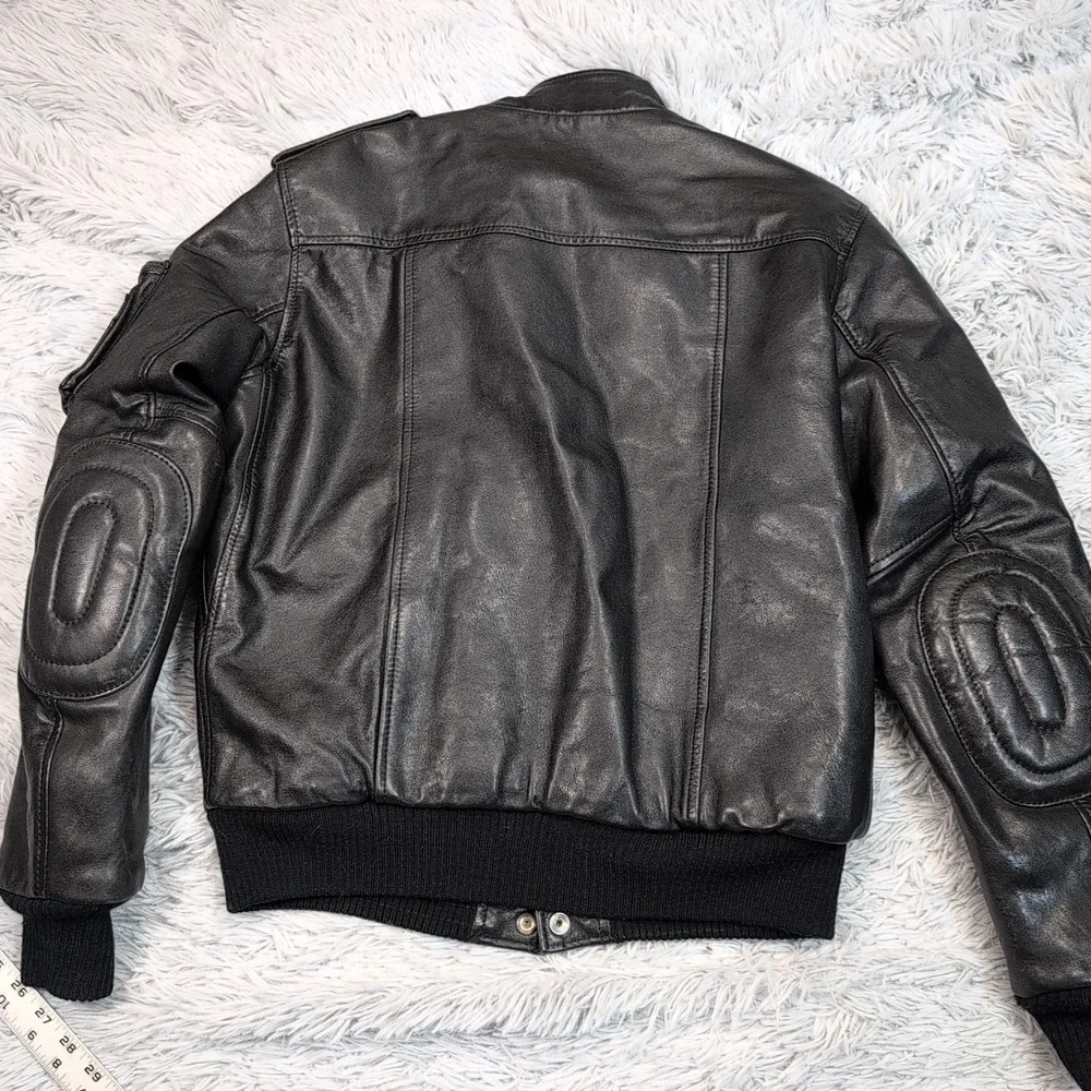 Vintage Yamaha‎ Jacket Mens 38 Black Leather Softshell Moto Elbow Padded Zip Up